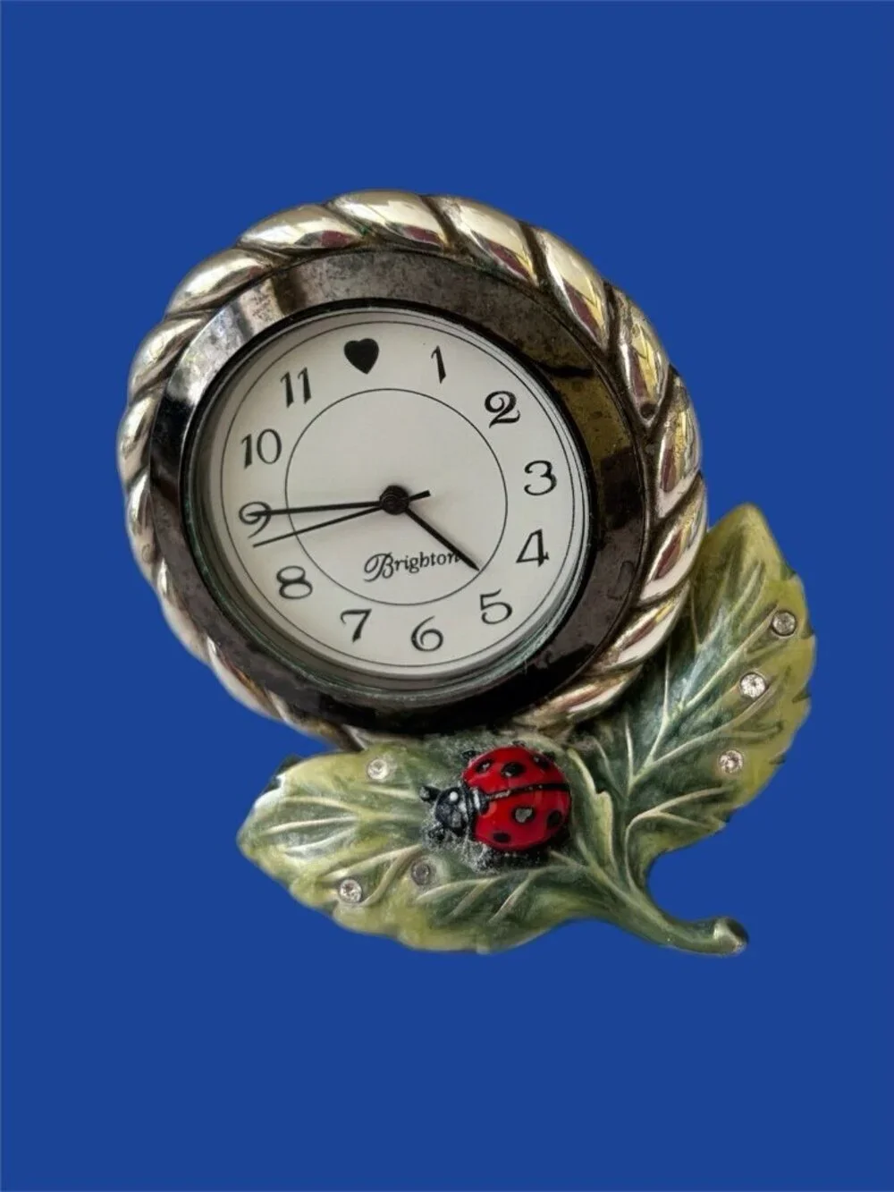 Brighton Marvels Ladybug Flower Mini Desk Clock Crystals New Battery